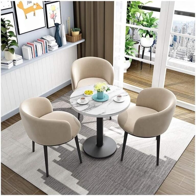 Simple Leisure Tables and Chairs Round Dining Table Chair Combination Living Room Balcony Bedroom Study 1 Table 3 Chairs 60cm (Color : Yellow) (Apricot)