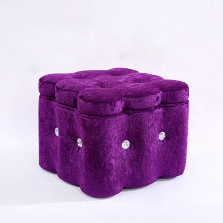 European Wooden Pouffe Footstool with Square Storage Small Bench for Living Room Bedroom and Study High 11.41In Stylish Purple Color