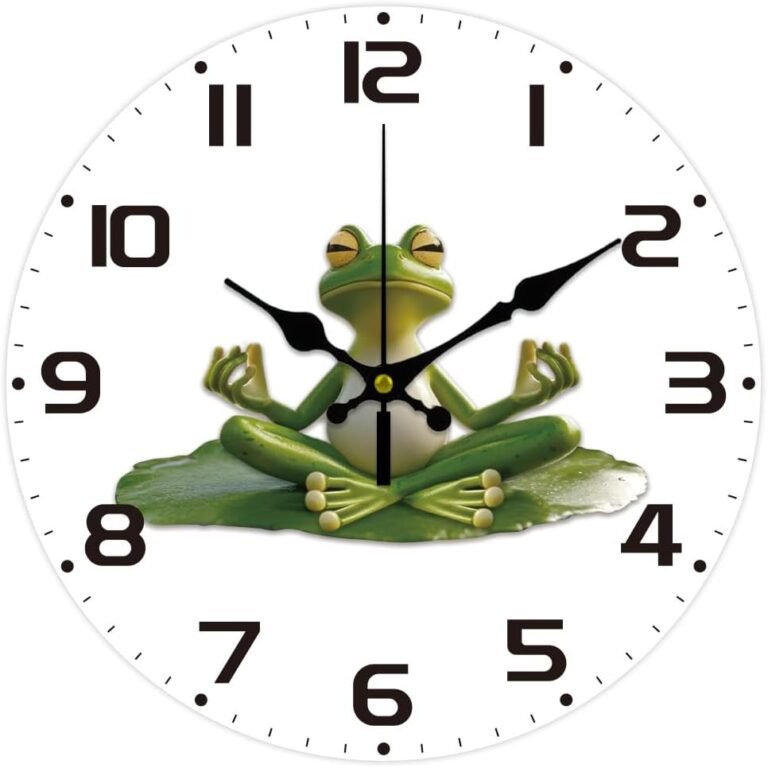 CHGCRAFT 12inch Frog Yoga Pattern Wall Clock Battery Operated Silent Non Ticking Round Decorative Clock for Office Home Living Room Bedroom Bathroom Kitchen Decor, Frog