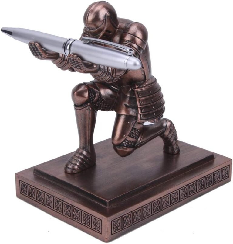 Knight Pen Holder Desk Organizers and Accessories Desk Decor Resin Pen Holder as Gift with a Cool Pen for Office and Home (Red)