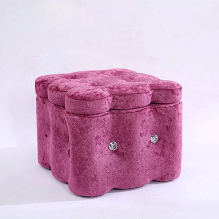 European Wooden Pouffe Footstool for Living Room Bedroom Study Square Storage Foot Stool Bench 11.41In High Pink Color