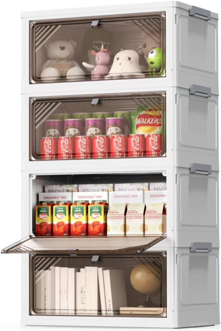 4 Tier Plastic Storage Bins with Drawers – Foldable Stackable Storage Bins with Lids – Closet Craft Organizers and Storage – 24QT Plastic Drawer Storage for Bedroom Study Toy Room Office