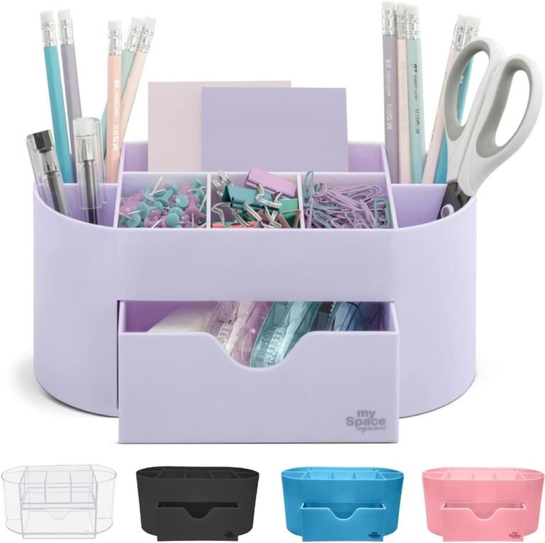 Lavender Desk Organizer for Office Supplies and Desk Accessories – Pen Holder Desktop Organization for Room College Dorm Home School (White Lavender)