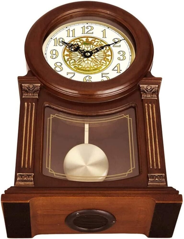 Wooden Desk Clock with Westminster & Whittington Chimes, Retro Music Timekeeping Shelf Clock for Living Room, Study, Office, Hotel Decor