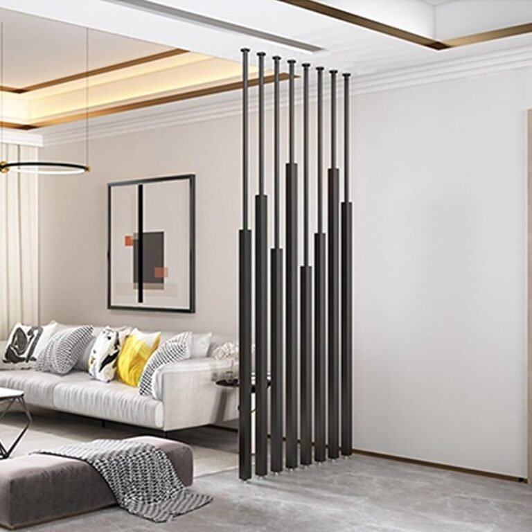 Black Modern Room Dividers Floor to Ceiling – Wrought Iron Column Partition Screens, Freestanding Wall for Living Room/Bedroom/Study(8pcs,185cm/73in/6.1ft)
