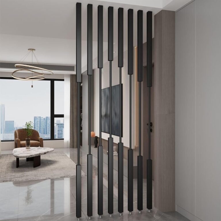 Room Divider Indoor Privacy Wrought Iron Screen High 145-300cm, Whnoorher Partition Room for Living-Room Bedroom Study Floor to Ceiling Separation Columns, Black(10pcs,155cm/61in/5.1ft)
