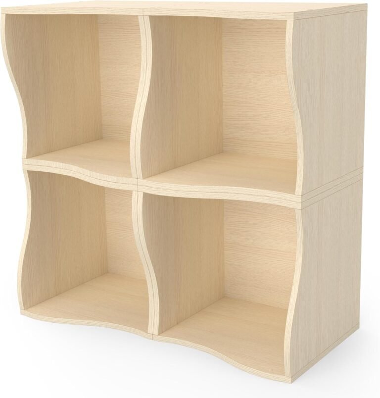 4 Cube Storage Organizer Shelf, Stackable Wooden Bookshelf, Modular Bookcase for Bedroom, Living Room, Office, Study (Wood)