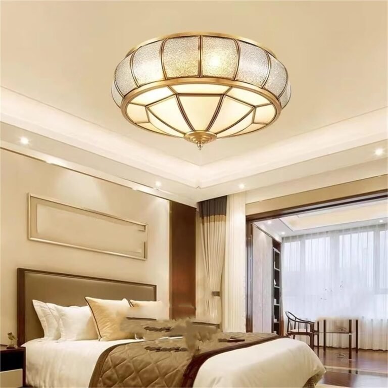 Copper Led Ceiling Lamp for Living Room Bedroom Study Villa Retro American Style Gold Brass Glass Ceiling Chandelier Light,Modern(3 Colors Light,Copper-60cm)