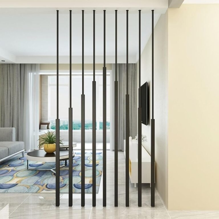 Room Separation Dividers Posts Set 215CM 225CM 235CM 245CM Indoor Wall Divider Floor to Ceiling Partition Bedroom Study Metal Wrought Iron Screen(8pcs,195cm/77in/6.4ft)