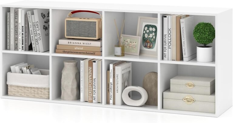 Giantex 8-Cube Bookcase, Floor Standing Bookshelf with Storage & 2 Anti-Tipping Kits, Open Storage Organizer, Cubby Wooden Book Shelf for Living Room, Study & Bedroom (White)