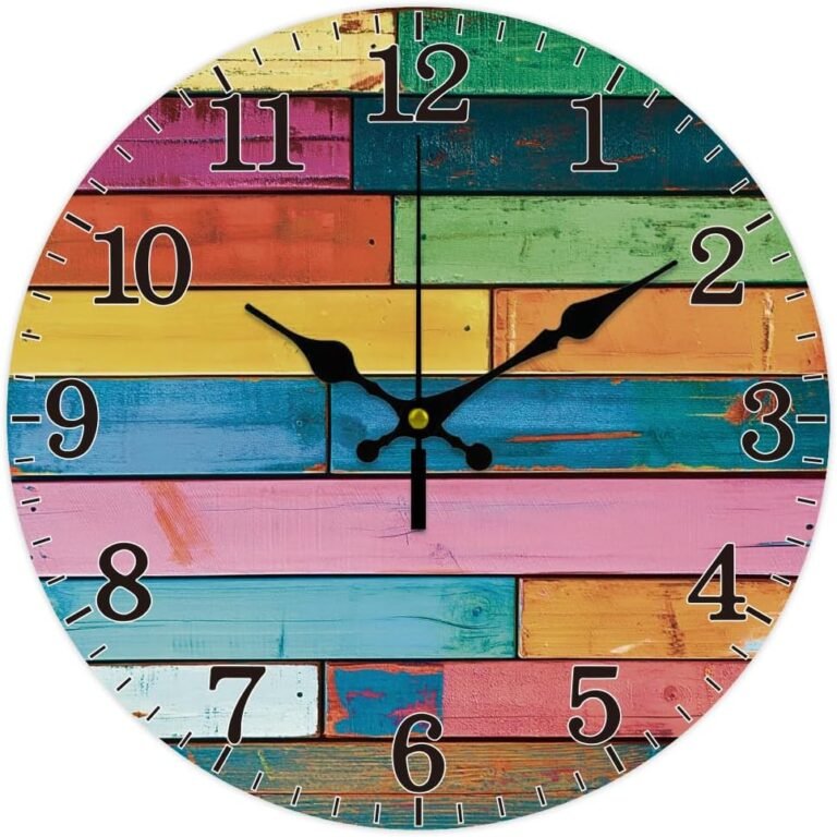 CHGCRAFT 12inch Rainbow Board Pattern Wall Clock Battery Operated Silent Non Ticking Round Decorative Clock for Office Home Living Room Bedroom Bathroom Kitchen Decor