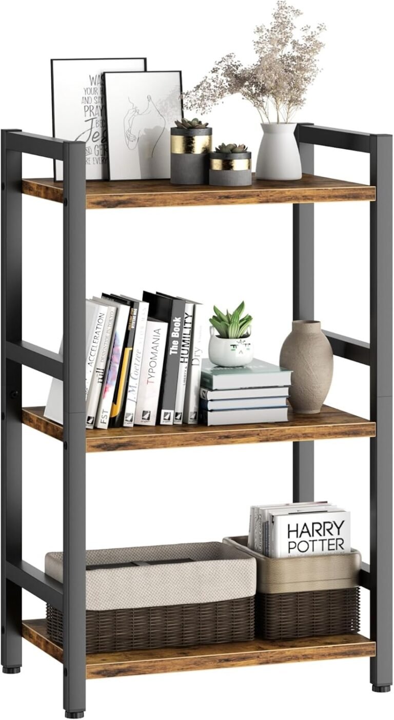 Book Shelf, 3 Tier Bookcase with Steel Frame, Stable Bookshelf Narrow Book Shelves Storage Organizer for Book CD Movie, Open Book Shelves for Living Room, Home Office, Study, Rustic Brown