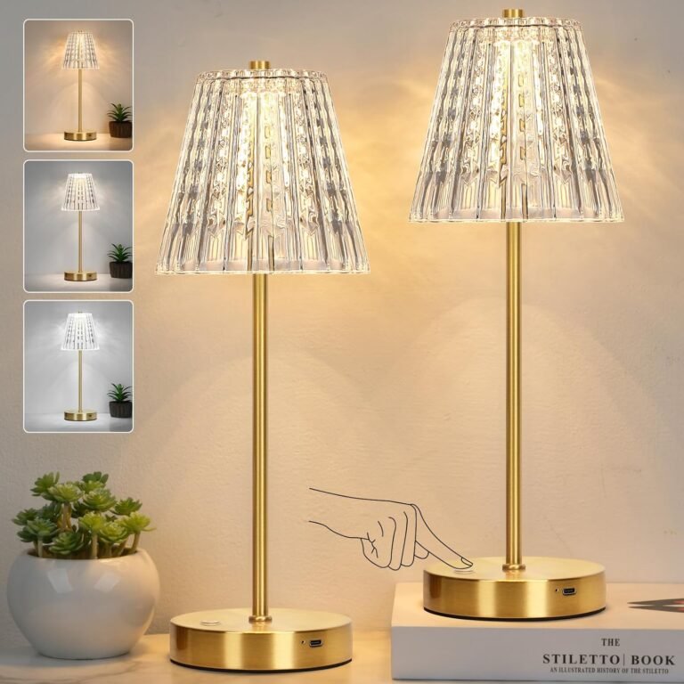 2024 NEW Bedside Table Lamp Set of 2, Fully Stepless Dimmable Vintage Crystal LED Touch Lamps with 3 Colors, Portable Rechargeable Cordless Nightstand Lamp for Bedroom Living Room Office Desk