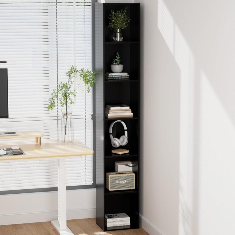 Tall Narrow Bookcase 6-Tier Bookshelf 70.5″ Slim Cube Display Rack Shelves Wood Skinny Corner Storage Organizer for Small Spaces for Living Room, Office, Study, Bedroom, Black