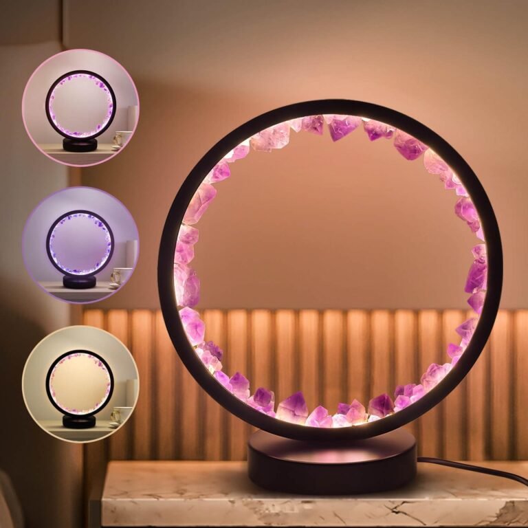 Amethyst Night Light,Healing Crystal Bedside Lamp,3-Colors Ambient Lighting USB Dimming Table Light,Natural Energy Decor for Bedroom Home Dating Gift (Purple)