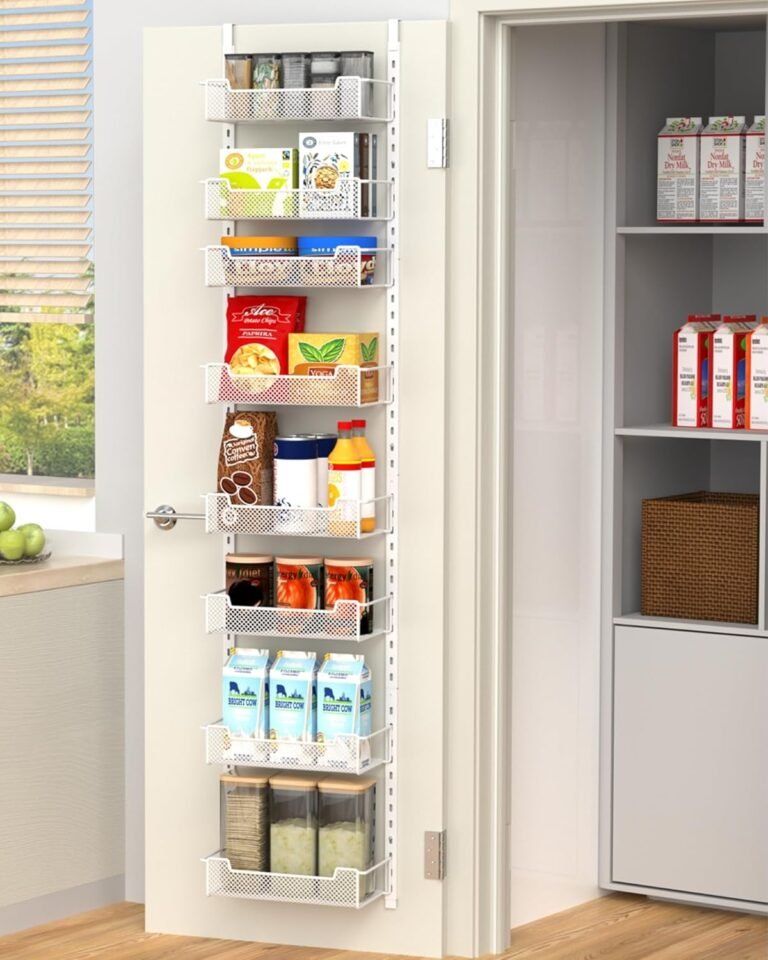 12.3″ W Narrow Over the Door Pantry Organizer, 8-Tier Over the Door Organizer with Adjustable Basket, Pantry Door Organization for Pantry Kitchen Storage Room Spice Rack, White