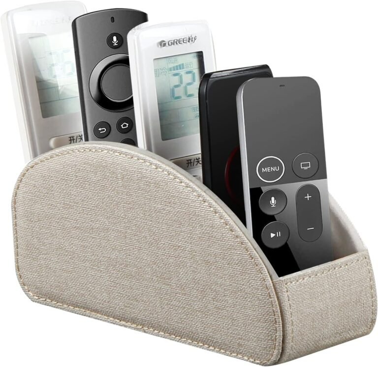 Remote Control Holder, Leather 5 Rooms Desk Organizer and Decorations for Living Room, Bedside Storage Remotes Caddy for TV Controllers/ Makeup Brush Pen/ Office Stationery/ Art Supplies/ Eyeglasses