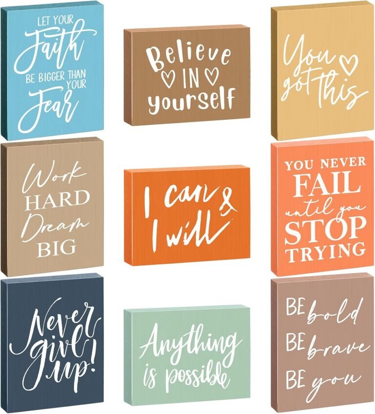Rossesay 9 Pcs Mini Inspirational Wooden Signs Positive Quotes for Desk Motivational Quotes Table Wall Decor Tabletop Art Decor for Desk Home Classroom Office (Vivid Colors)