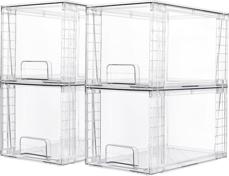 Vtopmart 4 Pack Large Stackable Storage Drawers,Easily Assemble Acrylic Bathroom Closet Undersink Organizers and Storage,Plastic Bins for Kitchen Cabinets,Pantry,Makeup,Medicine Organization