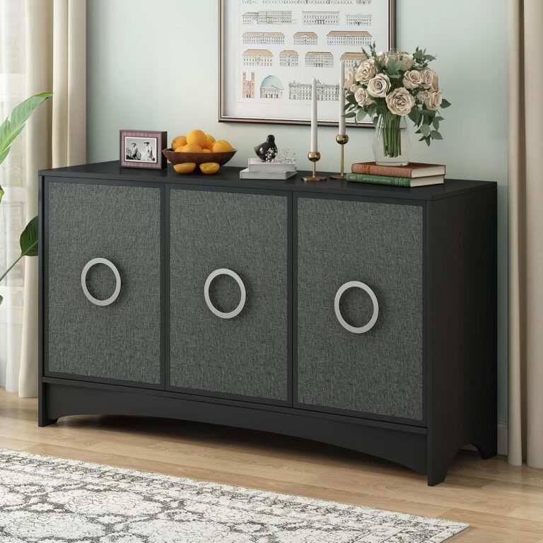 Curved Design Storage Cabinet with 3 Doors & Adjustable Shelves, for Living Room & Study