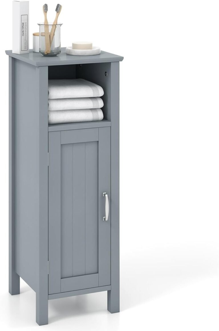 LOKO Bathroom Floor Cabinet, Single Door Storage Organizer with Open Compartment & Adjustable Shelf, Modern Storage Cabinet for Bathroom, Living Room, Study, Kitchen (Gray)