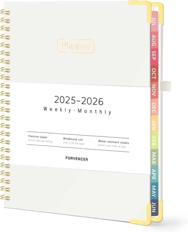Forvencer Academic Planner 2025-2026, Hardcover Weekly & Monthly Calendar Planner, July 2025 – June 2026, 6″ x 8″, Daily Agenda Book with Tabs, College Organizer Notebook, School Supplies for Student Teacher Classroom, Beige