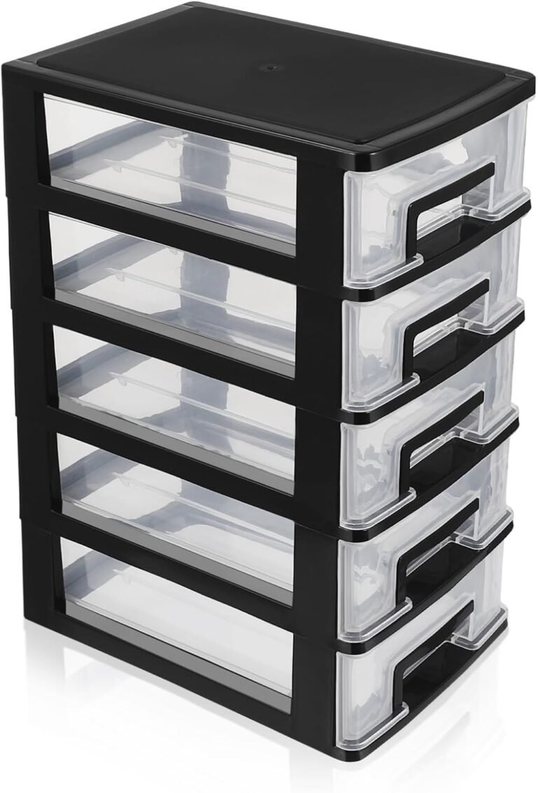 Black Transparent 5-Layer Plastic Drawer Storage Cabinet – Desktop Organizer for Office, Home, and Study Room