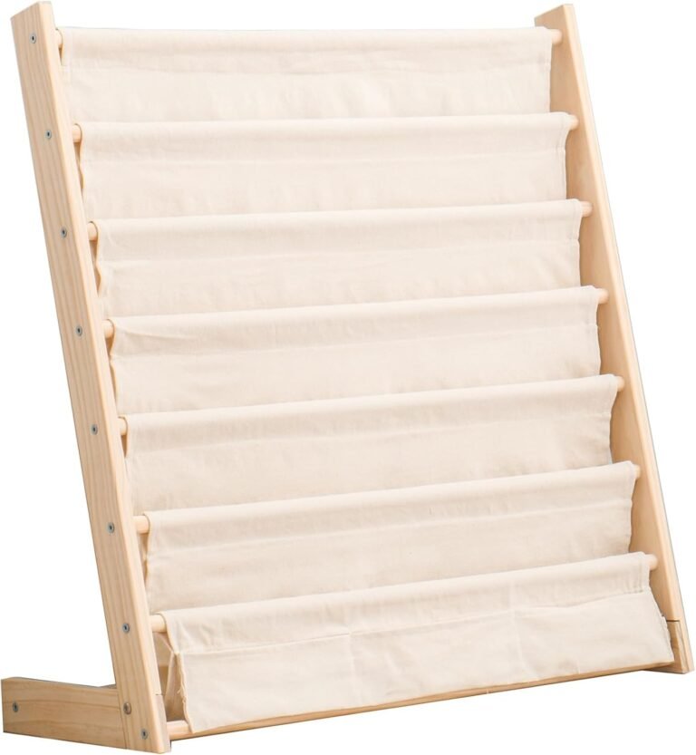 7 Tier Wood Bookshelf for Kids Books Storage Organizer Natural Wooden Book Shelves for Study Room Living Room (29.52″ L x 11.81″ W x 31.10″ H)