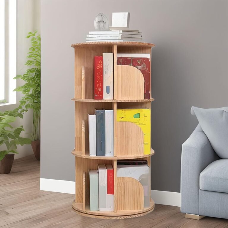 Rotating Bookshelf, 360 Display 3 Tier Floor Standing Bookcase Storage Rack for Kids&Adult, Wood Narrow Book Shelf Organizer for Bedroom, Living Room, Study Room