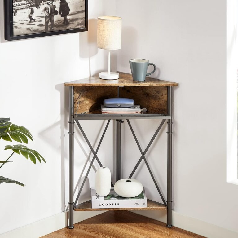 VECELO Corner Table/Cabinet with Flip Door and Storage Shelves, Free-Standing Organizer for Compact Space in Living Room/Study/Lobby/Bedroom,Industrial
