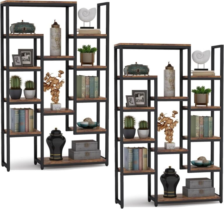 Tribesigns 6-Tier Bookshelf 70.9 inch Tall Bookcase 2 Pack, Vintage Industrial 12-Shelf Display Shelves Book Storage Organizer for Living Room, Home Office (Brown)
