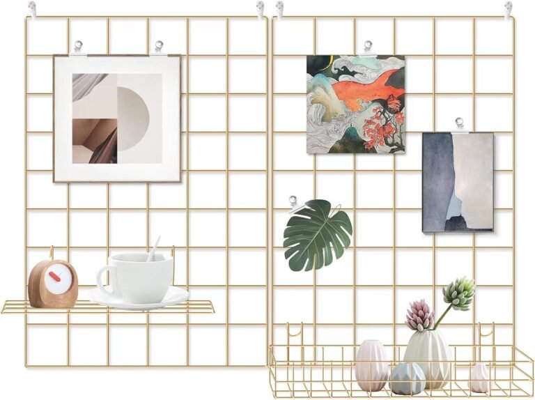 Grid Wire Board,for Memo Picture Panel Wall Decoration for Room Office Mat Photo Hanging Art Display Frames Desk Storage Organizer,17.3″ x 11.8″(2Pack) (Gold)