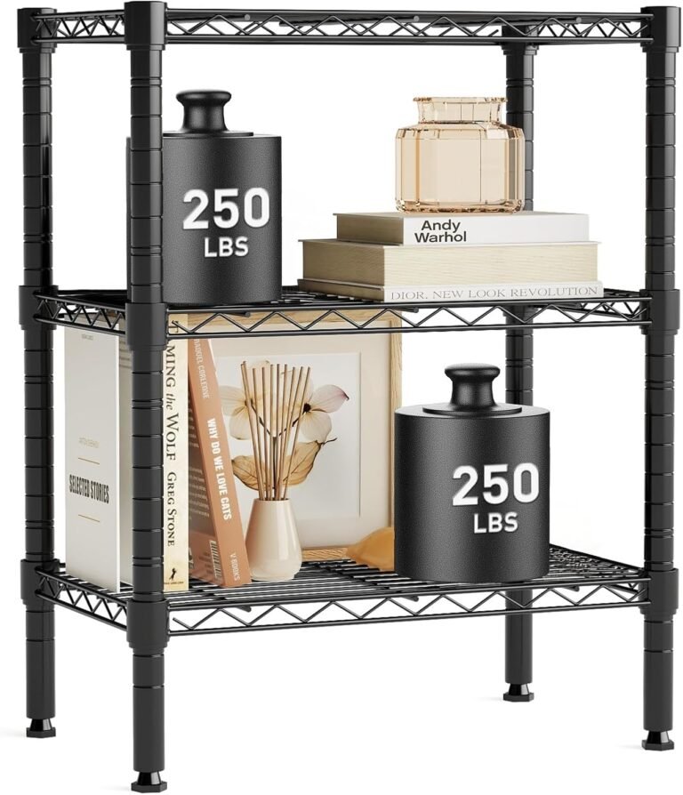 OLIXIS 3 Tier Storage Shelves, Metal Wire Rack Shelving Unit, Adjustable Heavy Duty Standing Shelf Organizer for Closet Bathroom Kitchen Garage Laundry Pantry, 13.8″ D x 23.6″ W x 30″ H