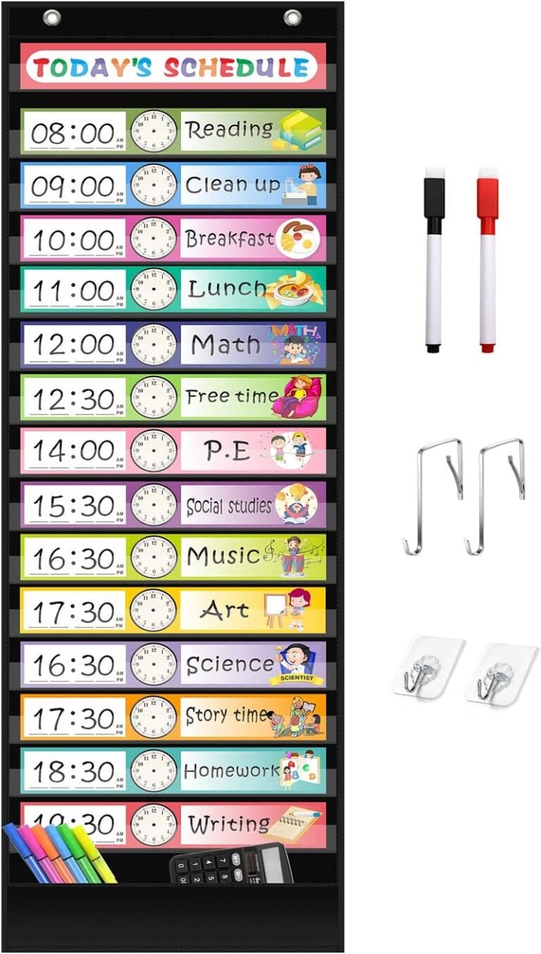 REGELETO 15+1 Pockets Daily Schedule Pocket Chart with 30 Pcs Double-Sided Reusable Cards, Scheduling Pocket Chart for Classroom Office Home Preschool Activity(Black)…