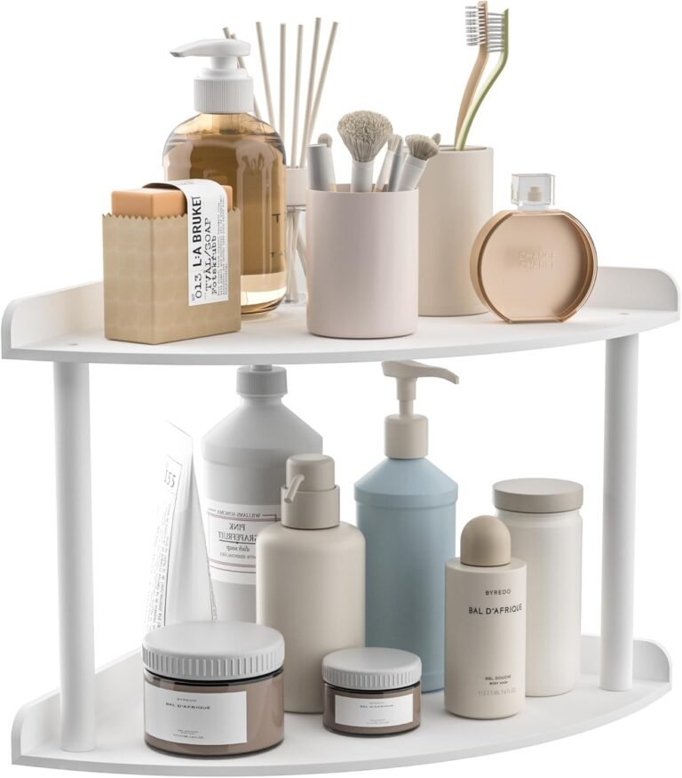 2 Tier Acrylic Corner Shelf Organizer Storage 9.5×9.5×8 Inch, White Countertop Corner Shelf for Bathroom, Kitchen, Bedroom, Office, Study Room