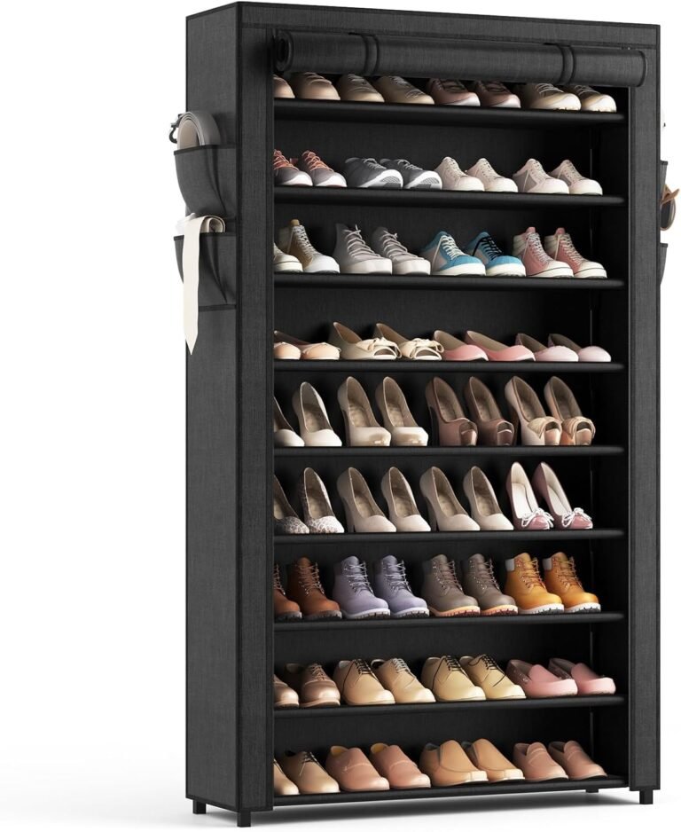 Shoe Rack with Covers – 10 Tiers Tall Shoe Rack Organizer Large Capacity Shoe Shelf Storage 40 Pairs Space Saving Vertical Shoe Storage Organizer for Closet, Entryway, Dorm, Bedroom