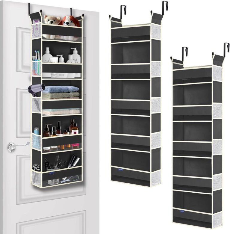 2 Pack Over The Door Hanging Organizer 5-Shelves and 10 Side Pockets, Over The Door Storage for Bathroom and Bedroom, Back of Door Organizers for Kid’s Toys (13″x5″x44″, Black)