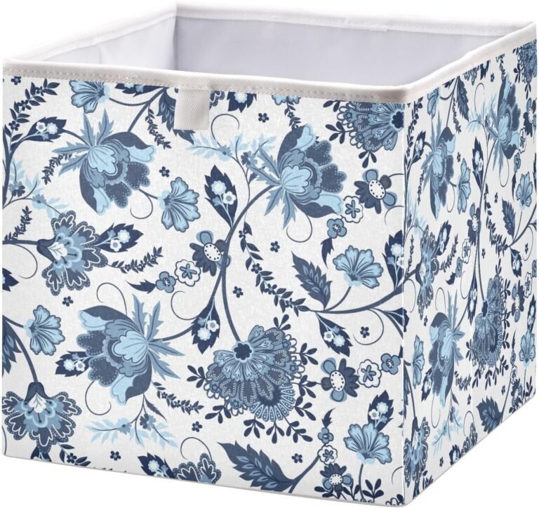 Blue Bouquet Cube Storage Bins 11x11x11 inch Collapsible Fabric Storage Baskets , Large Toy Clothes Organizer Box for Bedroom, Living Room, Study Room