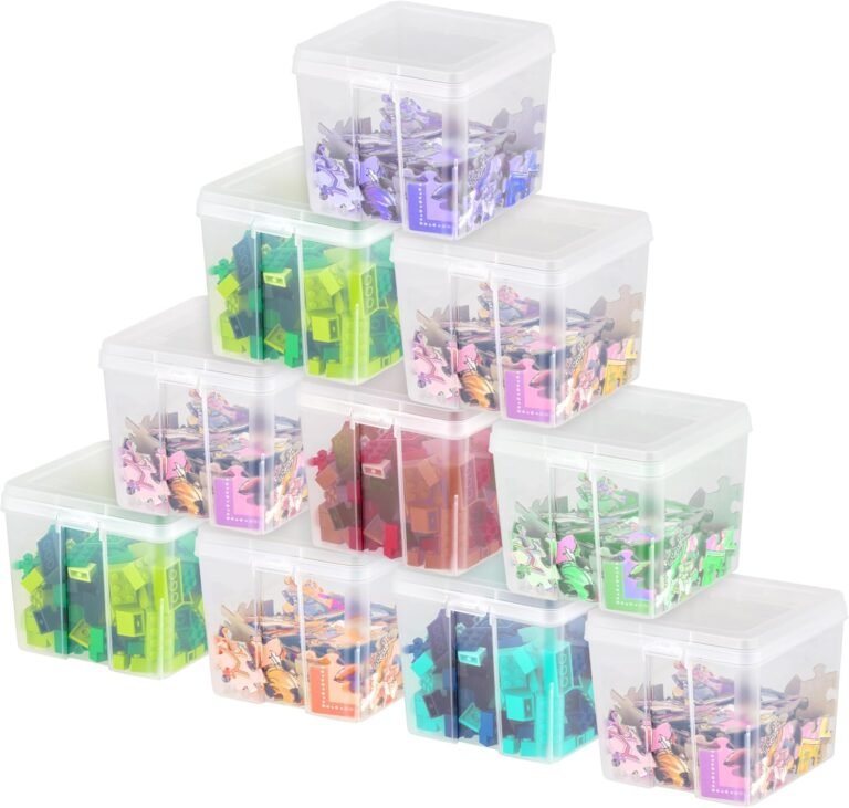 IRIS USA Vertical Plastic Flip Top Storage Containers Bins with Lids for Pantry, Home, Office, Organization, Small, Stackable Hinged Organizer with Latches, Clear, 10 Pack