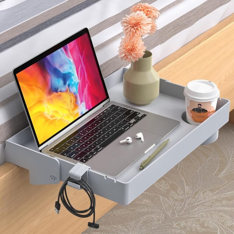 SPACELEAD Bedside Shelf for Bed & Top Bunk- College Dorm Room Essentials, Loft Bed Accessories, Clip On Nightstand Snack Organizer, Floating Bed Side Table Tray (Grey，Plastic)