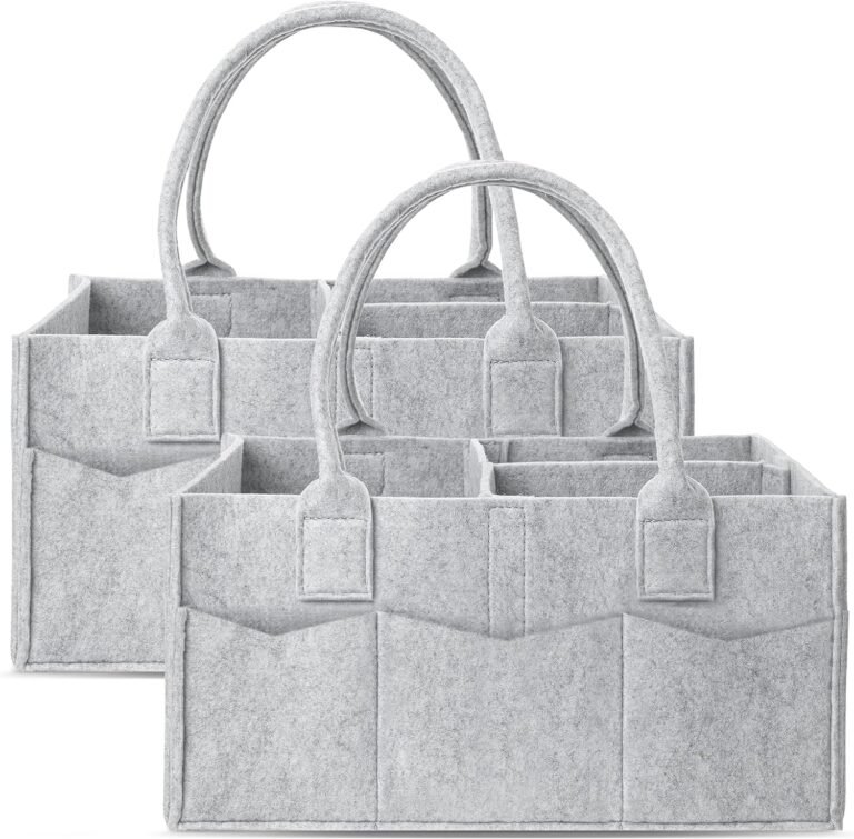 Cute Castle 2 Pack Diaper Caddy Organizer – Portable Baby Caddy Organizer with Handle, Nursery Storage Bin and Car Organizer for Girls, Boys – Baby Gift Basket – Grey
