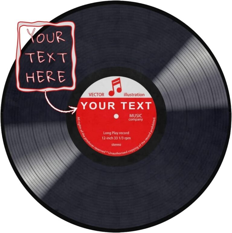 Personalized Music Record Black Round Area Rug Custom Text Name Doormat Non-Slip Floor Mat DIY Text Round Area Rug Carpet for Bedroom Living Room Study Playing Carpet, 4′ x 4′ Round