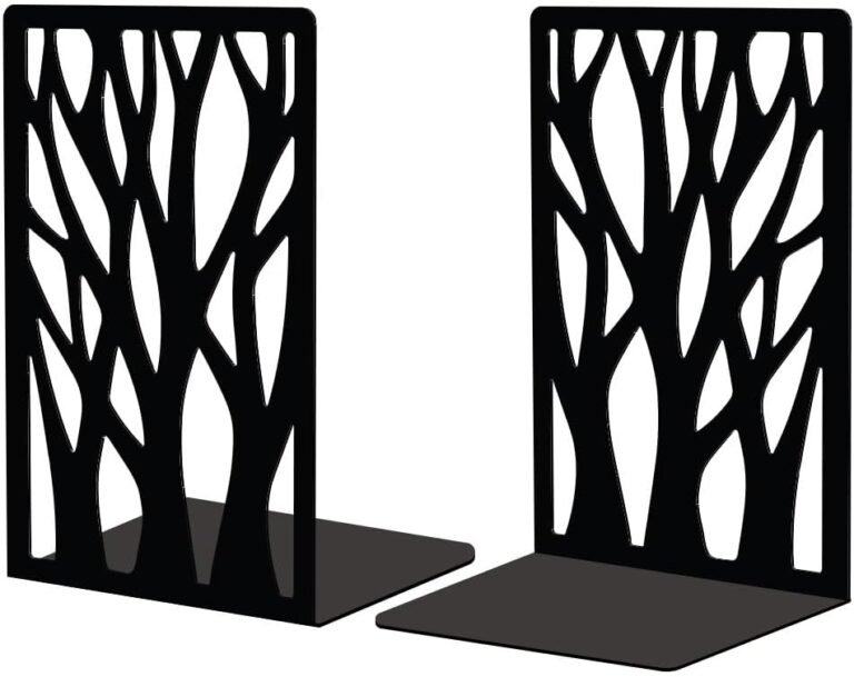 Peacoblue Metal Bookends for Shelves, Modern Decorative Heavy Duty Study Book Support Stoppers for Office, Desk, Shelf, Room 5.3″x4.3″x7.9″ Cast Iron Simple Tall Bookends, 1 Pair (Dead Tree)