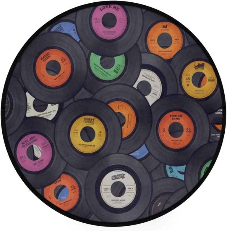 ALAZA Colorful Music Vinyl Records Non-Slip Round Area Rug for Bedroom Living Room Study Playing Floor Mat Carpet, 3′ Diameter