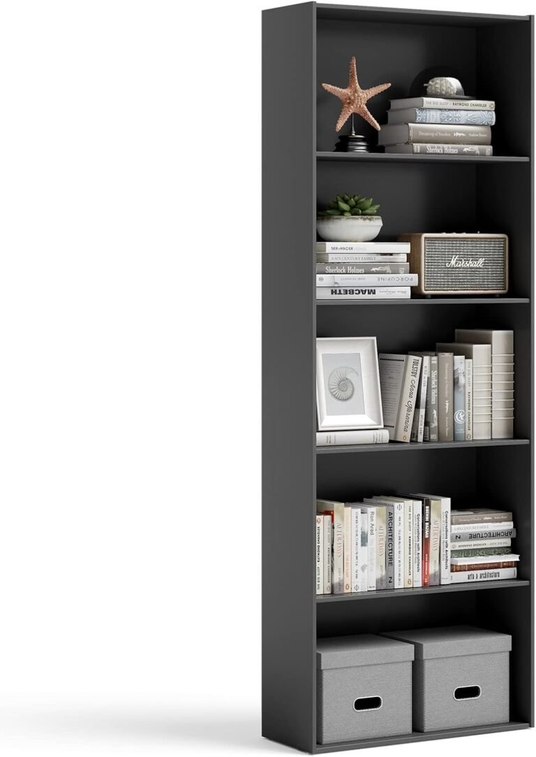 Tangkula 5-Tier Bookcase, 67” Tall Freestanding Bookshelf with 5 Open Shelves, Anti-Toppling Kits, Floor Display Storage Organizer for Living Room, Study, Kitchen, Home & Office (Black, 67″ H)