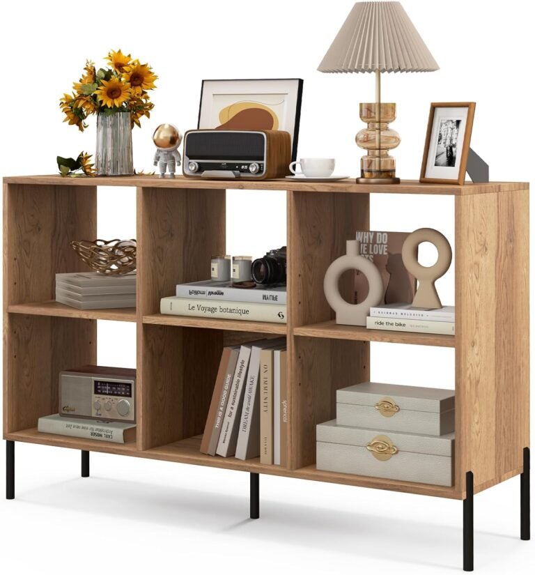 LOKO 6 Cube Bookcase, 3-Tier Floor Open Bookshelf with 5 Metal Legs, Cube Storage Organizer with Adjustable Shelves, Modern Display Shelving for Living Room, Study, Bedroom, Office (Natural)