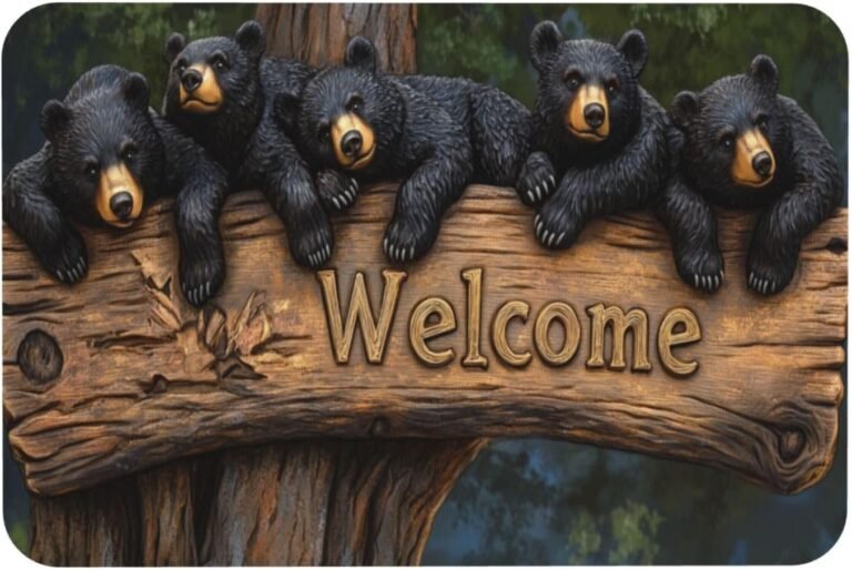A Pack of Black Bears Indoor Outdoor Mat for Floor.Washable Easy to Clean,Family Door Entryway,Living Room,Study,Bedroom Decor Diatom Mud Material Doormat,Housewarming Gift 16×24 inch