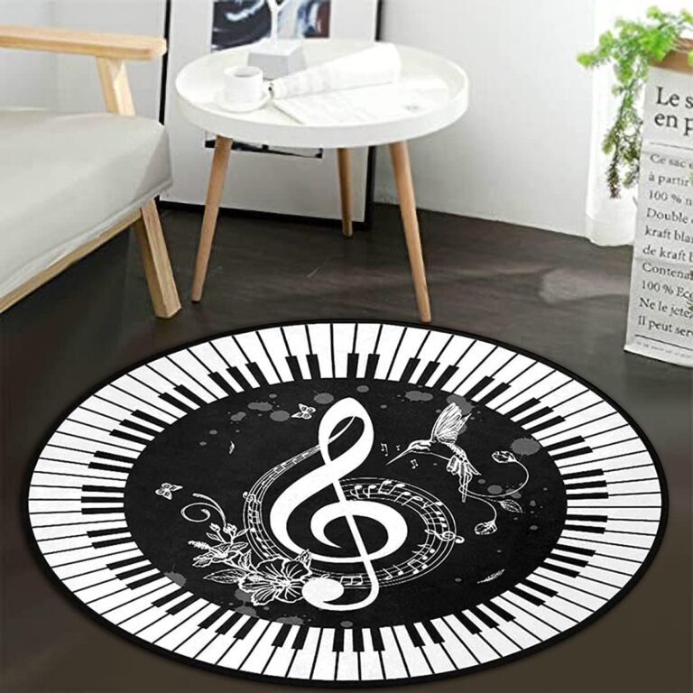 Music Round Area Rug Piano Notes Doormat Non-Slip Floor Mat Round Area Rug Carpet for Bedroom Living Room Study Playing Carpet, 4′ Diameter