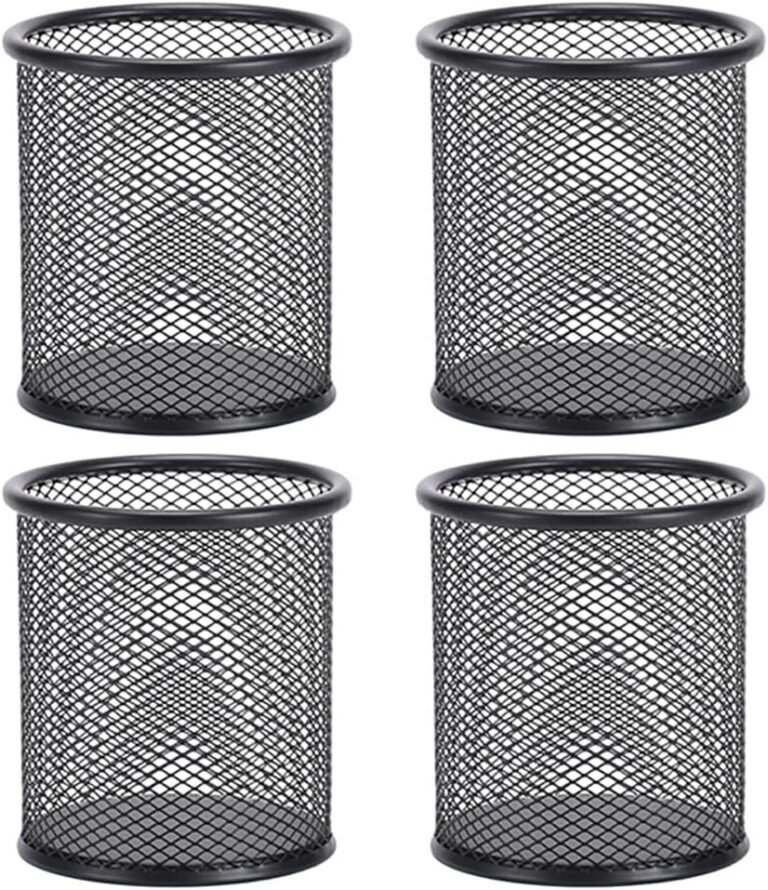 4 Packs Wire Mesh Pencil Holder Metal Pen Cup Desk Round Pen Organizer Case Pencil Jar Black Stationery Storage Container for Home Study Room Office Library School and Store (Black)