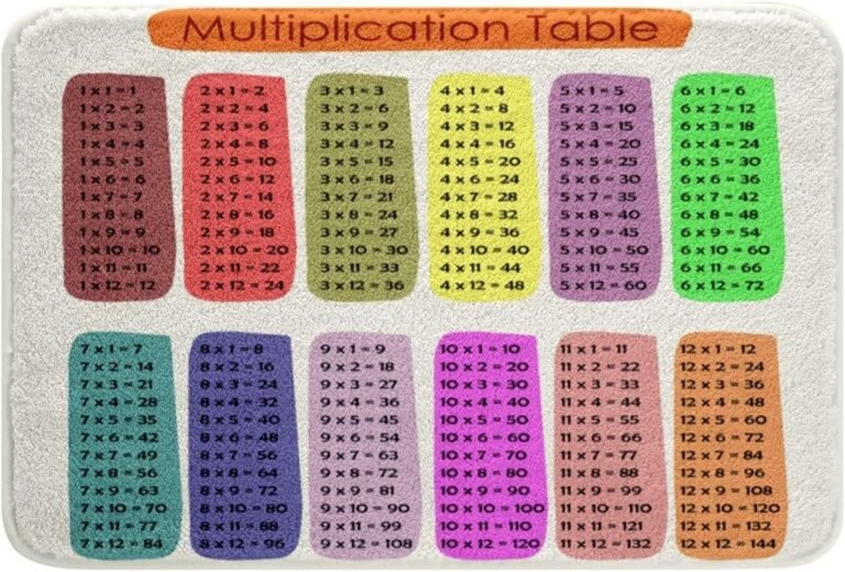 Multiplication Table Bath Rugs Colorful Math Bath Mat for Toddler Child Boys Girls,Rainbow Area Rug 16″x24″,Educational Learning Study for Kids Classroom Non-Slip Soft Carpet
